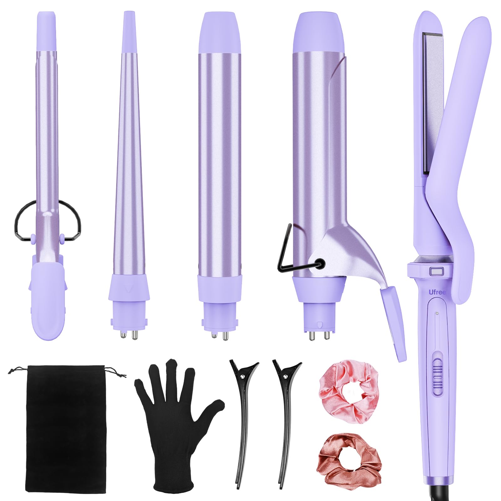 Birthday Gifts for Women, Ufree 5 in 1 Curling Iron with Interchangeable Ceramic Barrels (0.35 -1.25 ), Curling Wand Set with Fl