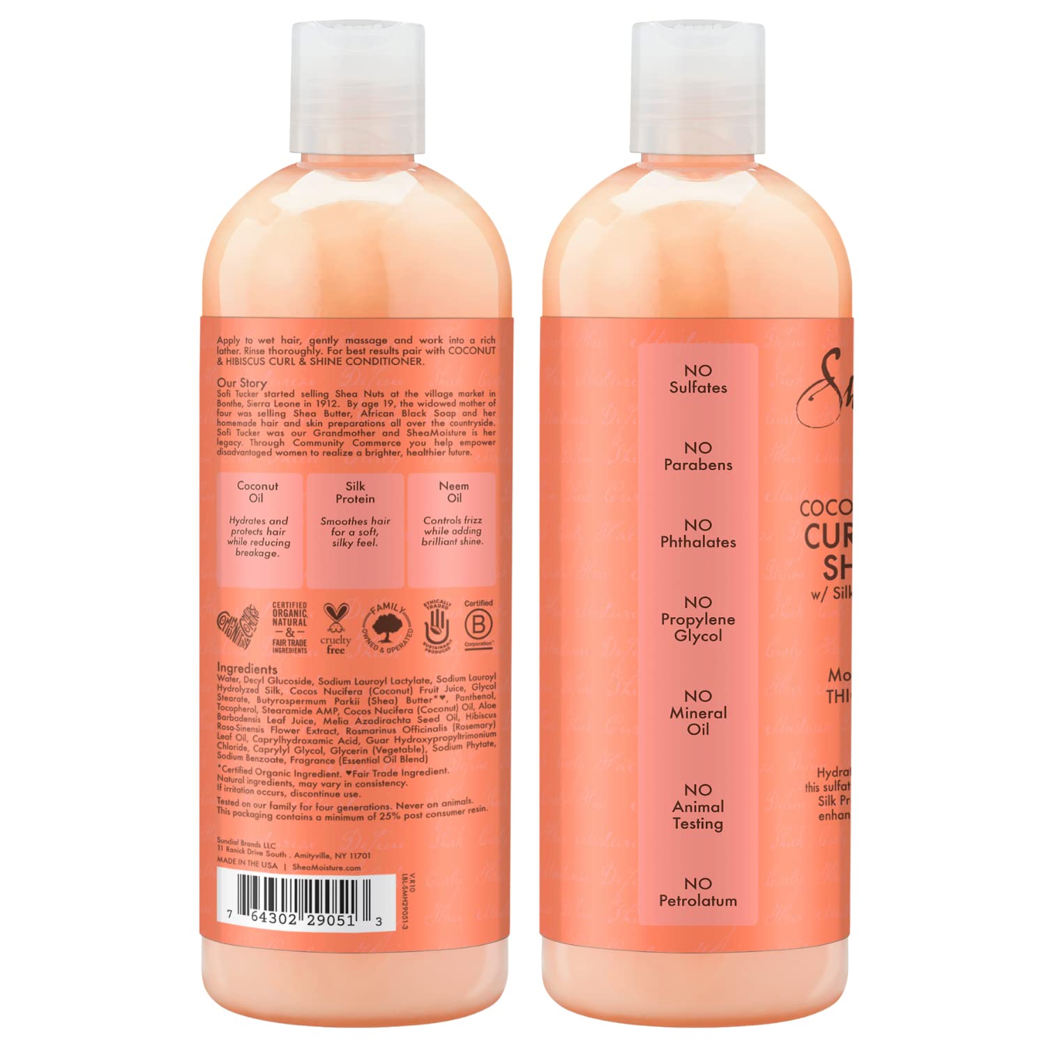 Shea Moisture Curly Hair Products, Coconut & Hibiscus Curl & Shine Shampoo, Shea Butter, Coconut Oil, Vitamin E, Sulfate Free Sh