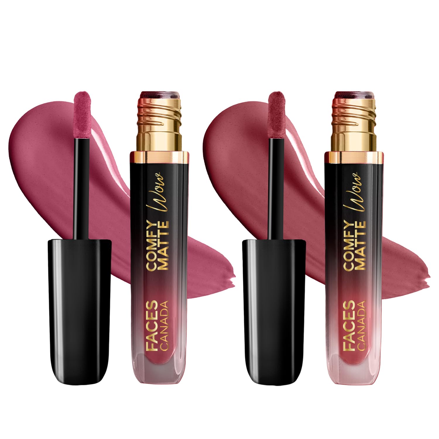 Faces Canada Comfy Matte Wow Liquid Lipstick - The Soft Edit, (3.8Ml X 2) | Pink Petal 09 + Mauve Majesty 02 | Long Lasting | Ma