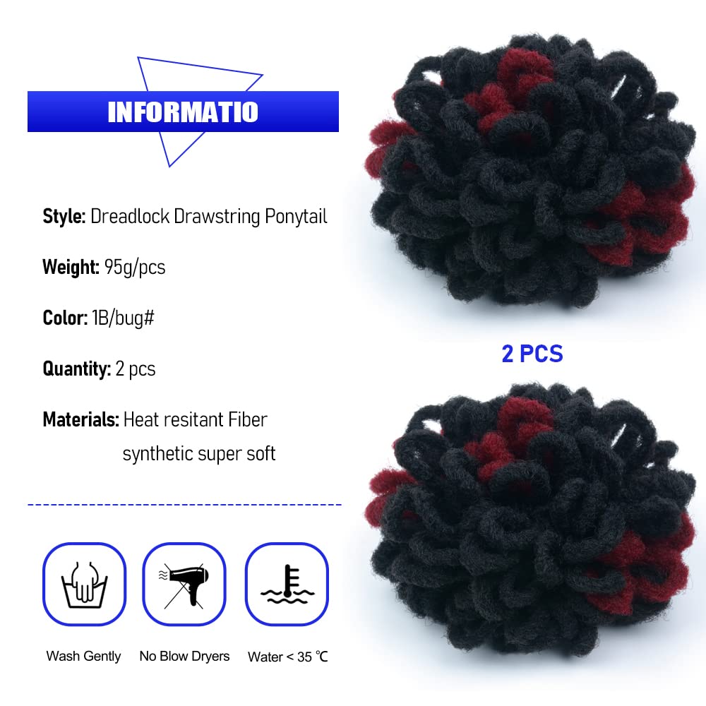 Kgbfass Curly Locs Ponytail Drawstring Buns Loc Petal Bun Dreadlock Ponytail 2 Pcs Braided Faux Locs Buns Clip In On Braids Pony