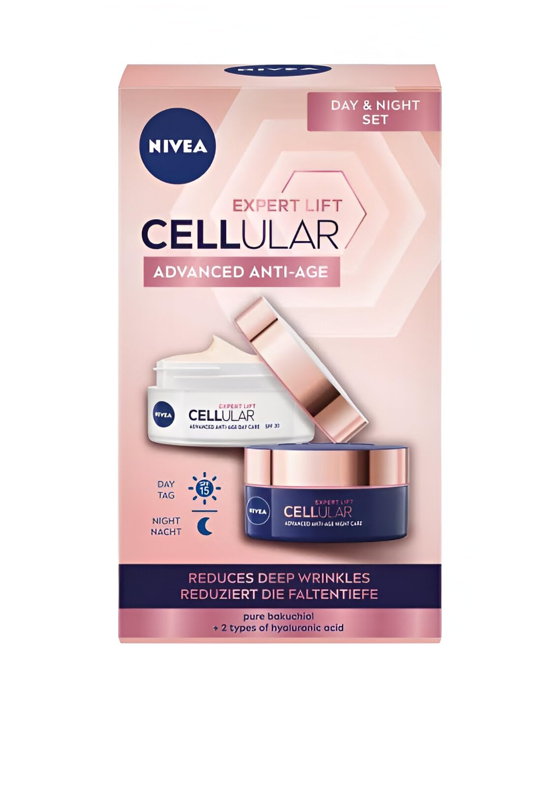 NIVEA Cellular Expert Lift Day Cream & Night Cream Set  AntiAging Face Moisturizer Duo with Bakuchiol  Firming Facial Care fo