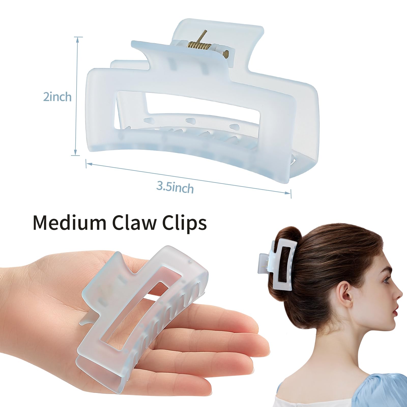 Sisiaipu 3.5 Inch Medium Hair Claw Clips 6 Pack Hair Clips For Women Square Claw Clips Rectangle Clips For Hair Banana Jaw Clips