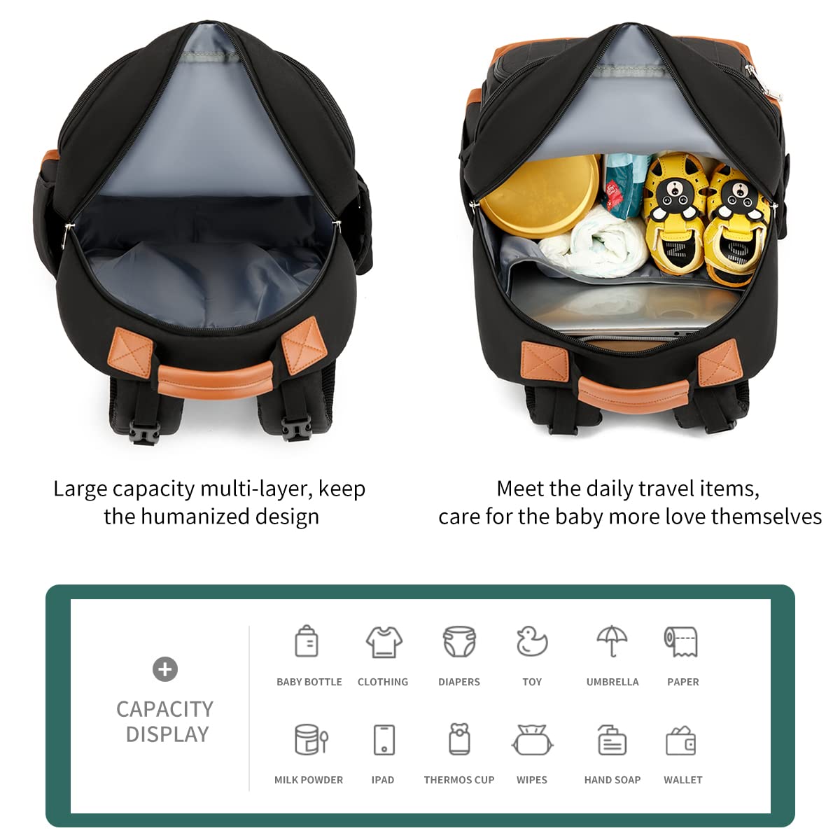BILLITON MASHI Baby Diaper Bag Backpack for Mom, Travel Baby Bags for Boys girls with Insulated Pocket Stroller Straps, Large ca