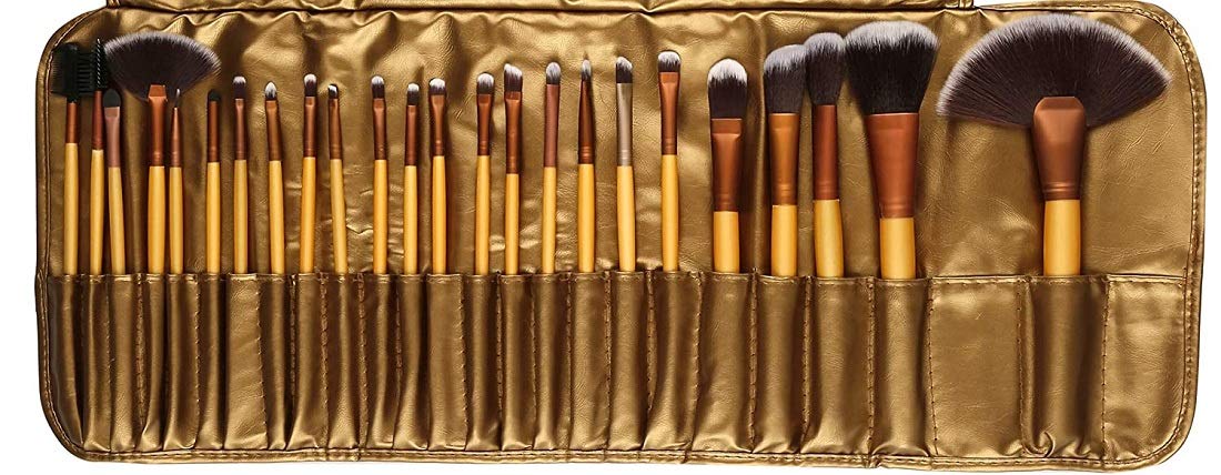 Angelie Professional Golden Makeup Brush Set 24 With Pouch Case