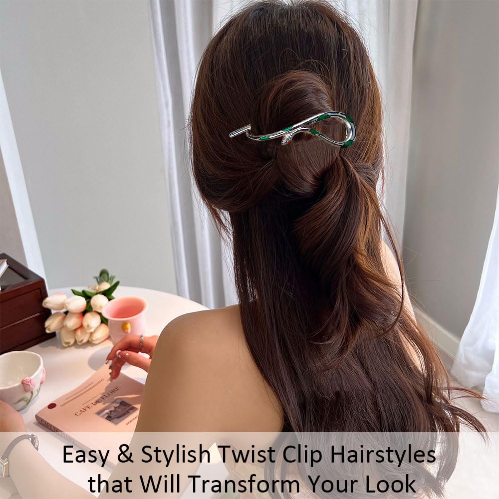 Ahoney 4 Pack Snake Hair Clip Metal Twist Hair Pin French Hair Clips Banana Clips Snake Jewelry Rhinestone Hair A Ccessories Hai