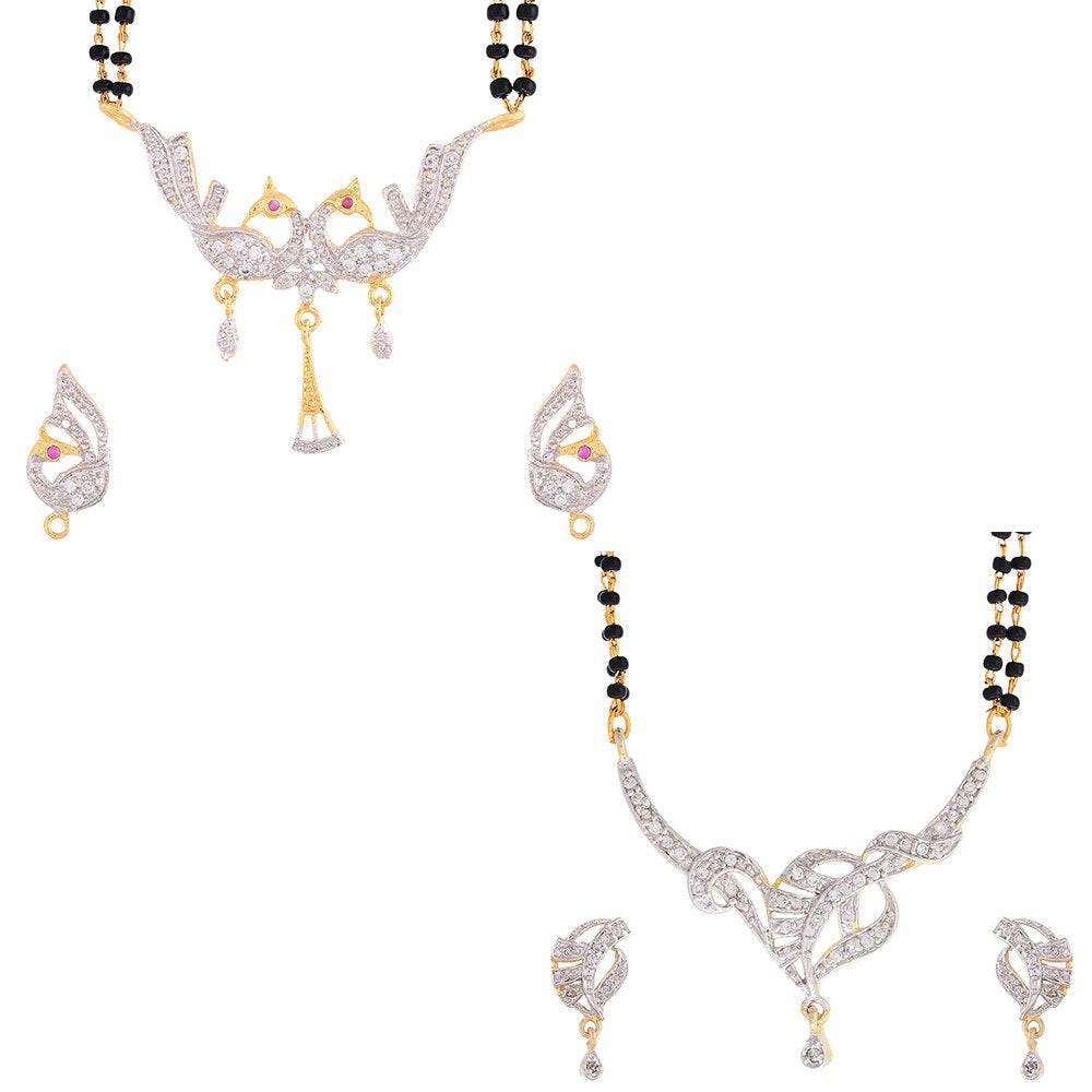 ZENEME Fashion American Diamond Gold Plated Designer Mangalsutra Combo 2 Jewellery for Women (Design22)