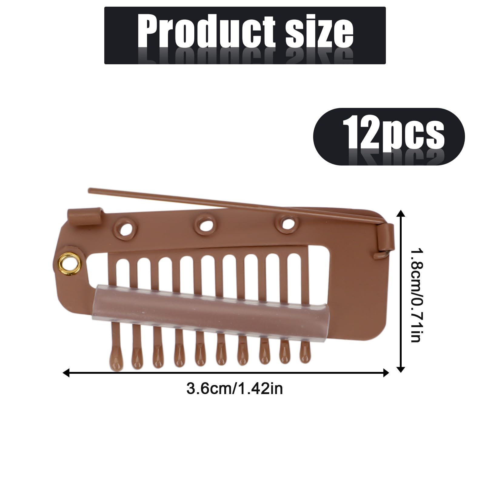12pcs Wig Clip with Safety Pins, 10-Teeth Hair Extension Snap Clips Invisible Strong Wig Combs to Secure Wig No Sew Chunni Grip