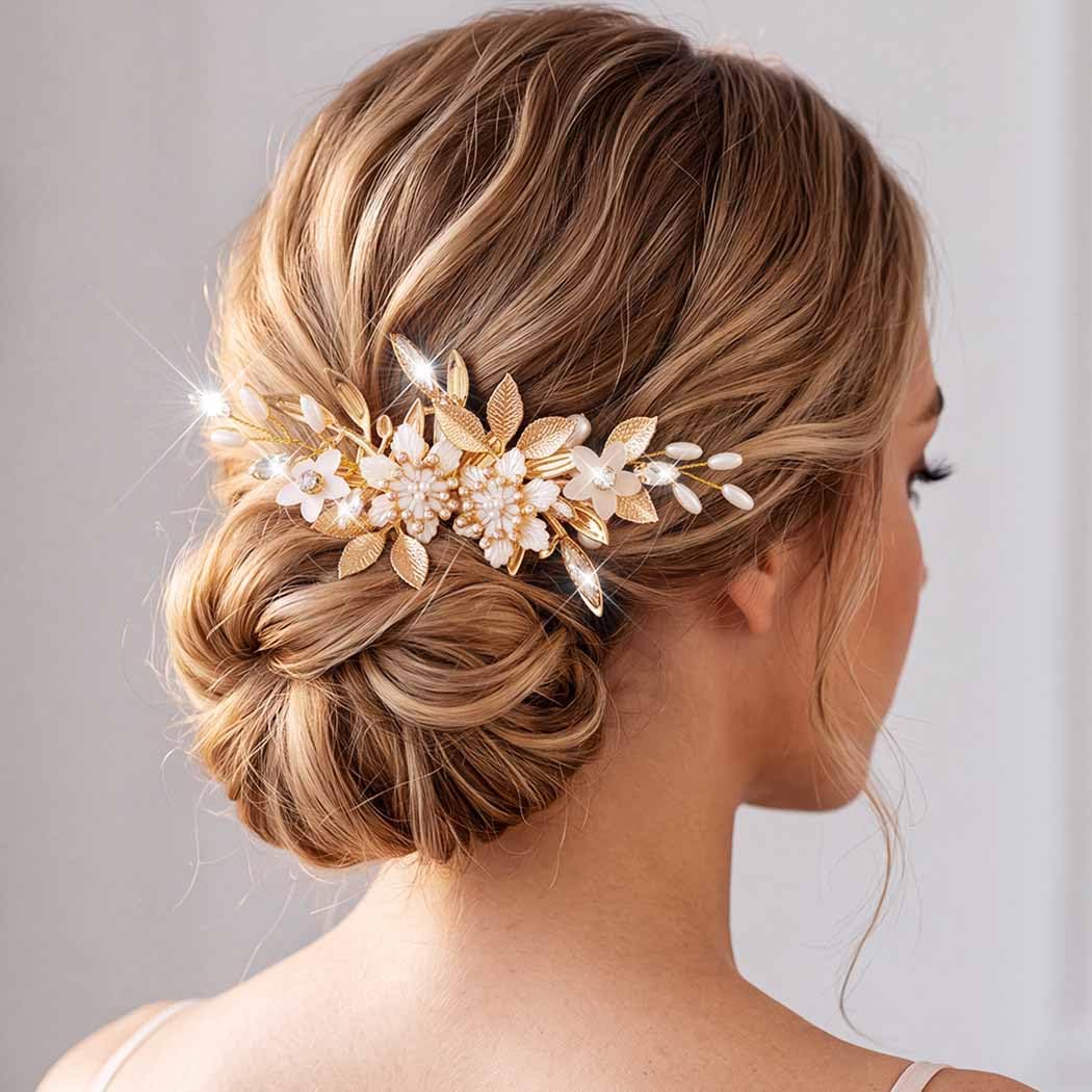 BARTOSI Flower Wedding Hair Clips Gold Headpiece Hair Accessories Women