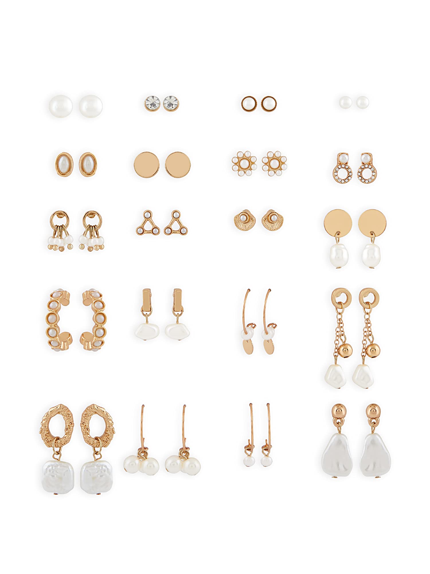 Zaveri Pearls Gold Tone Set Of 20 Contemporary Pearls Drop, Studs & Hoop Earrings For WomenZpfk17709