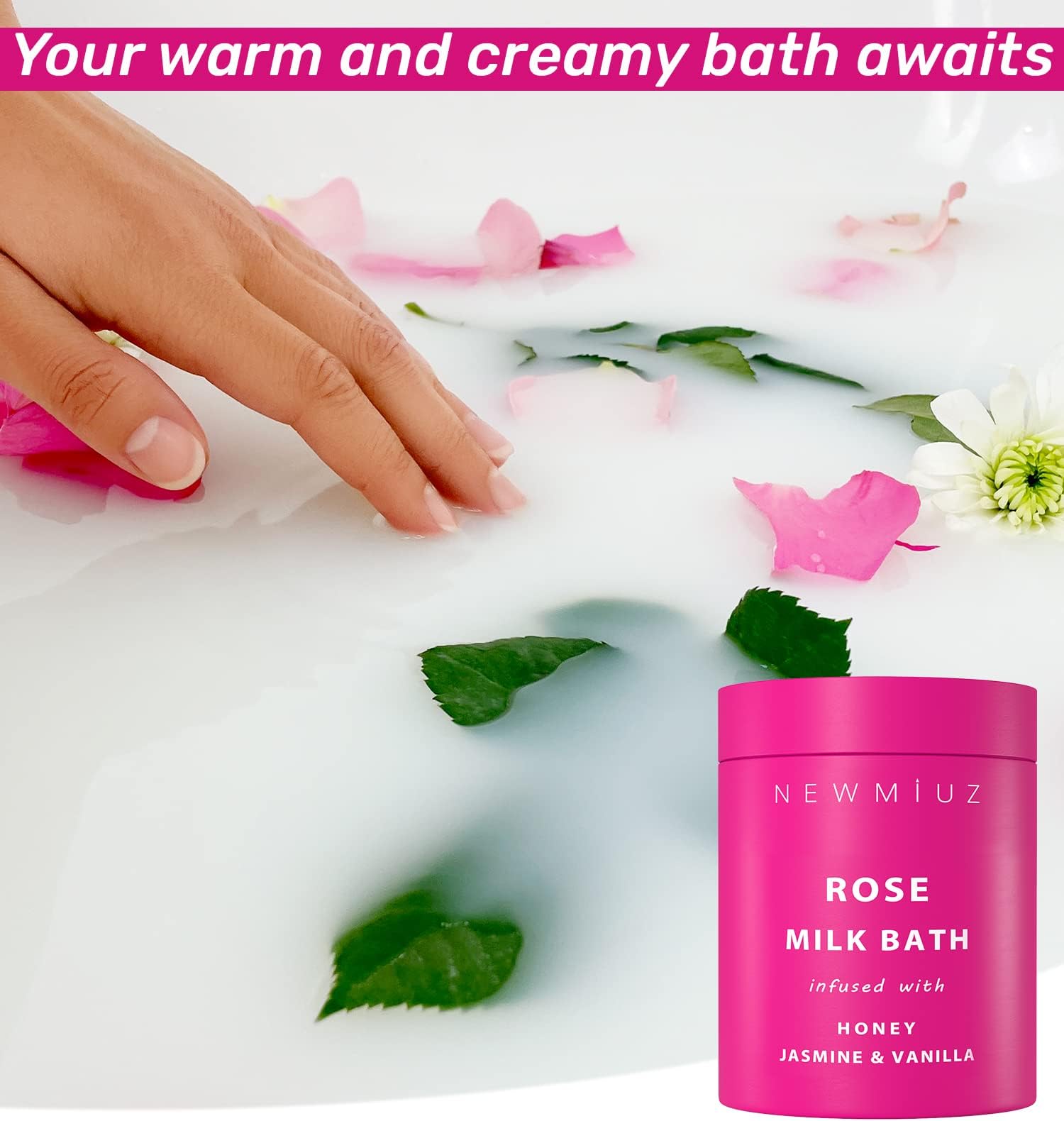 Calming Rose Coconut Milk Bath Soak Moisturize & Soften Skin Honey Jasmine Vanilla Destress Luxury Spa Bath Salt Powder Birthday