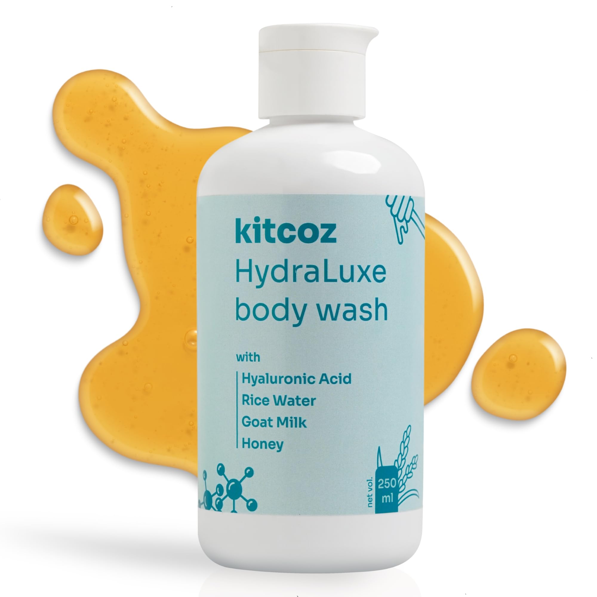 Kitcoz Hydraluxe Body Wash For Intense Moisturising, Hydration, Softer & Smoother Skin | Gentle Body Wash For All Types Of Skin 