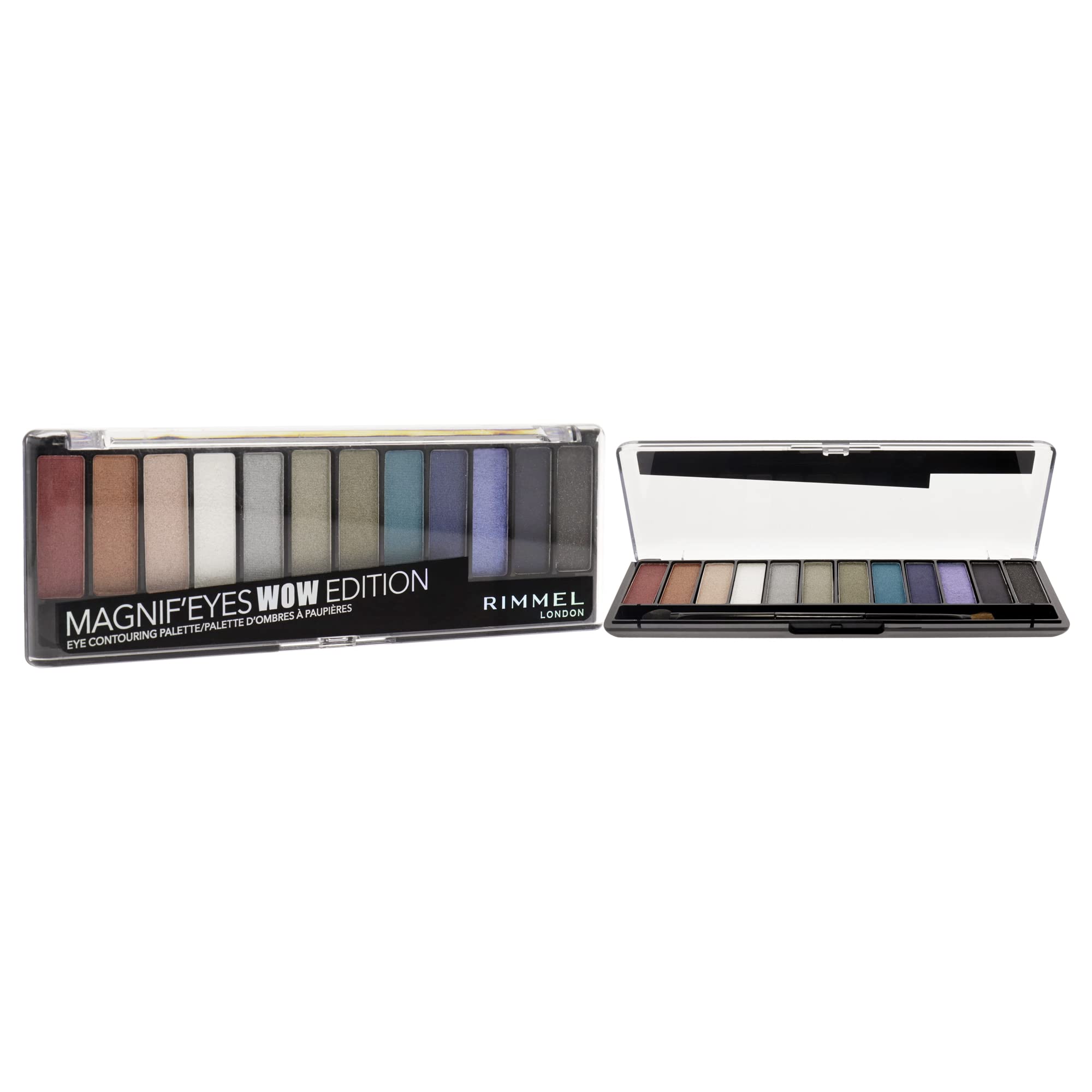 Rimmel London MagnifEyes Eyeshadow Palette, 12 Shades, Blendable Formula, Versatile, 006, Wow, 05oz