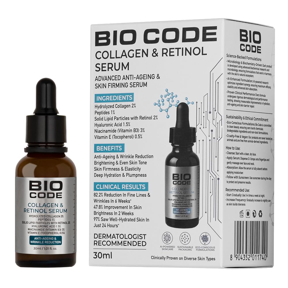 Bio Code Hydrolyzed Collagen 2% Face Serum (30Ml)  With 2% Retinol Slp, 1% Peptides & 3% Niacinamide | For AntiAging & Wrinkle