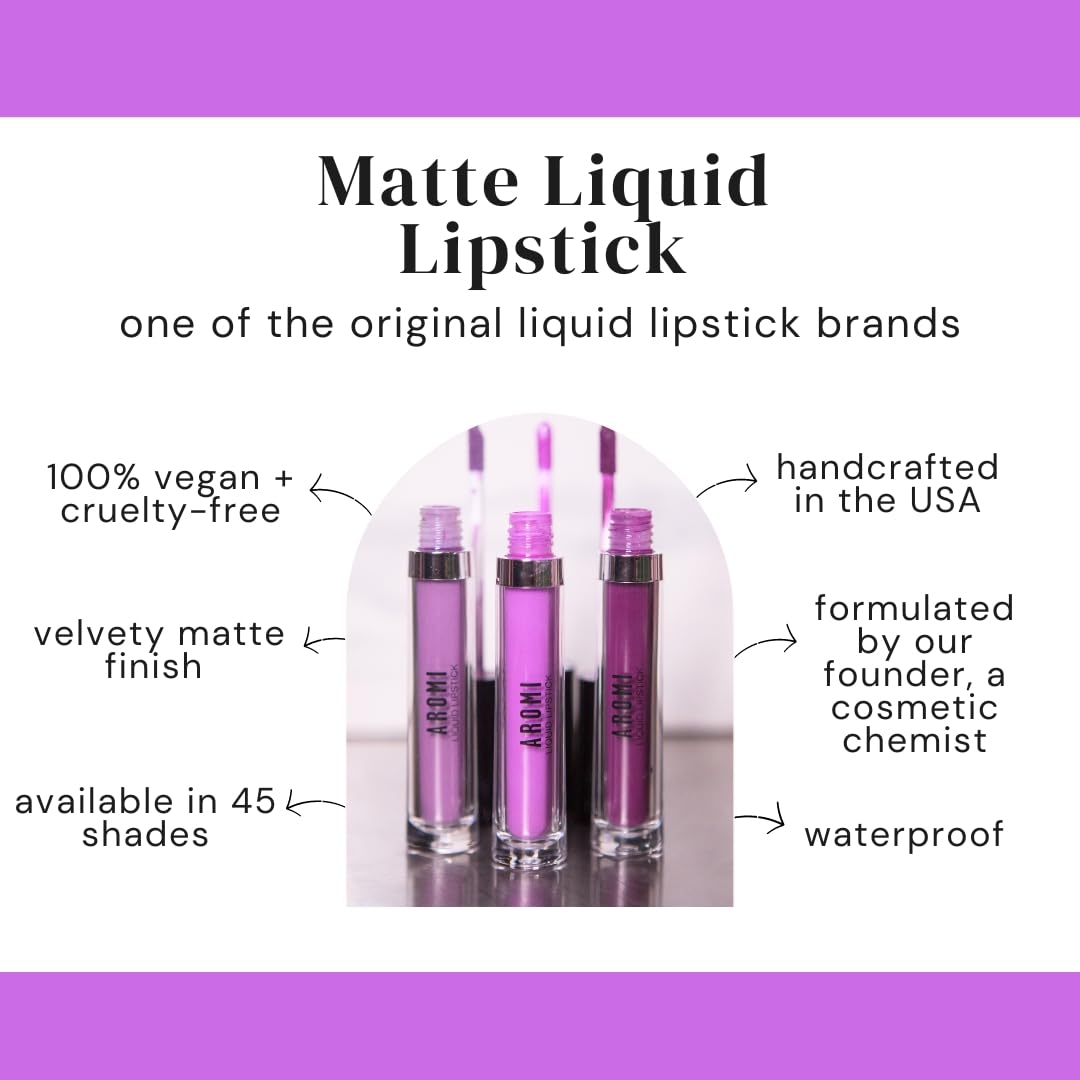 Aromi Pink Lilac Matte Liquid Lipstick | Bright Purple Lip Color, Smudge Proof, Waterproof, Long-Lasting, Vegan, Cruelty-Free (P