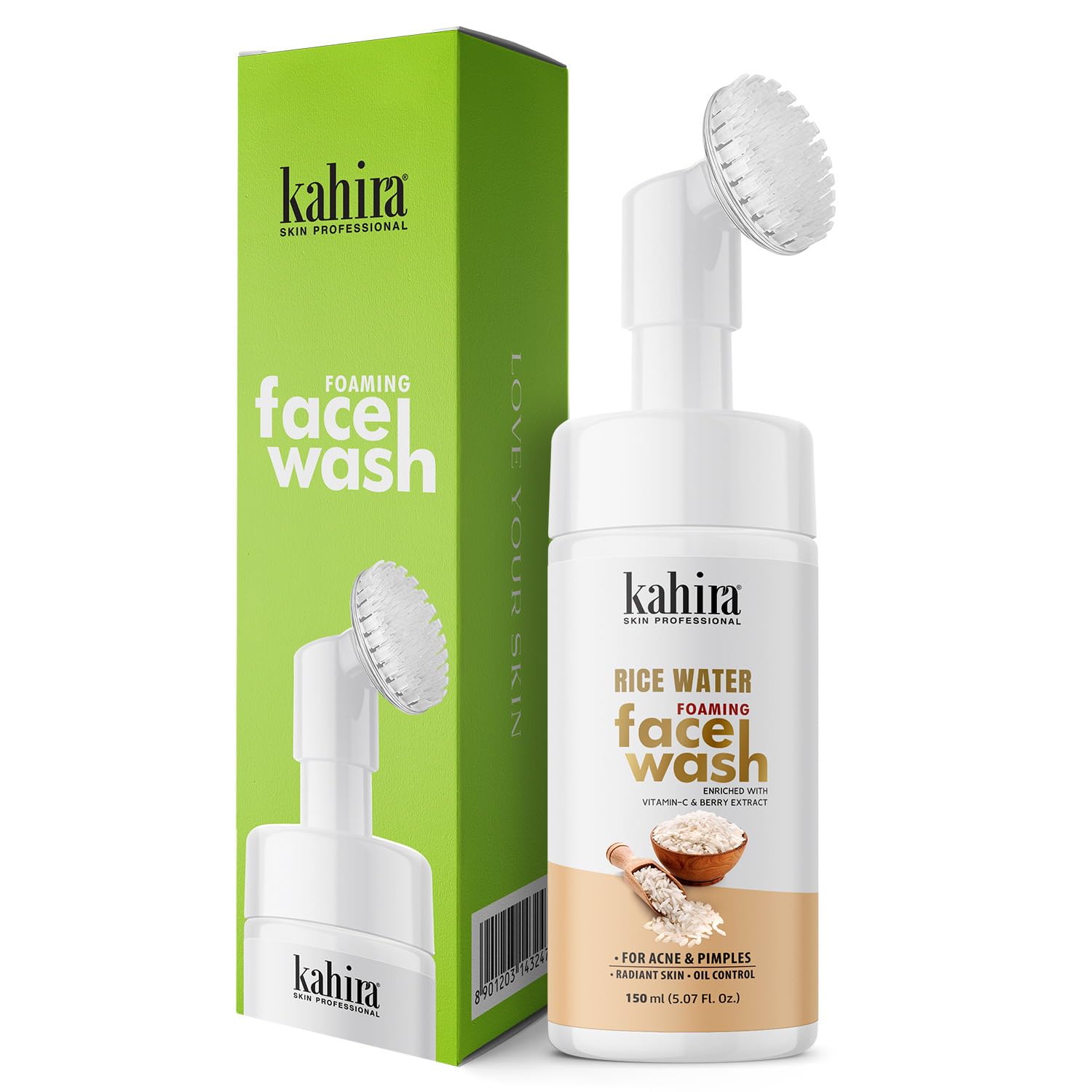 Rice Water Foaming Face Wash With BuiltIn Brush  Enriched With Vitamin C & Berry Extract | For Acne, Pimples & Oil Control | R