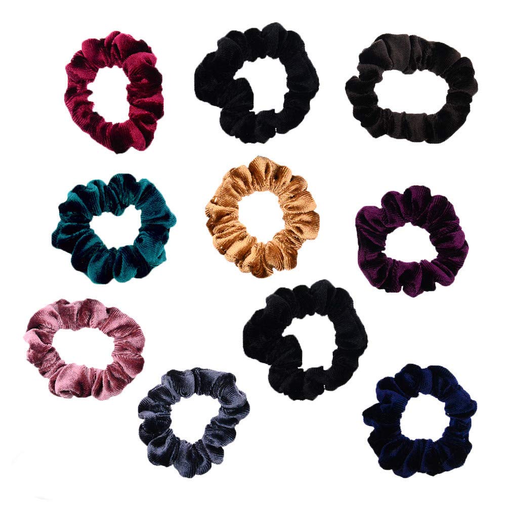 10 Pack Assorted Color Small Velvet Scrunchies For Thin Hair Women Elastic Hair Bands Accessories