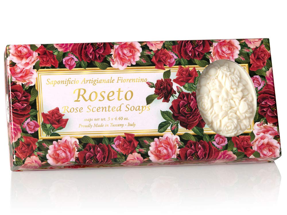 Roseto, Rose Scented Handmade Italian soap from Fiorentino, 3 x 125g