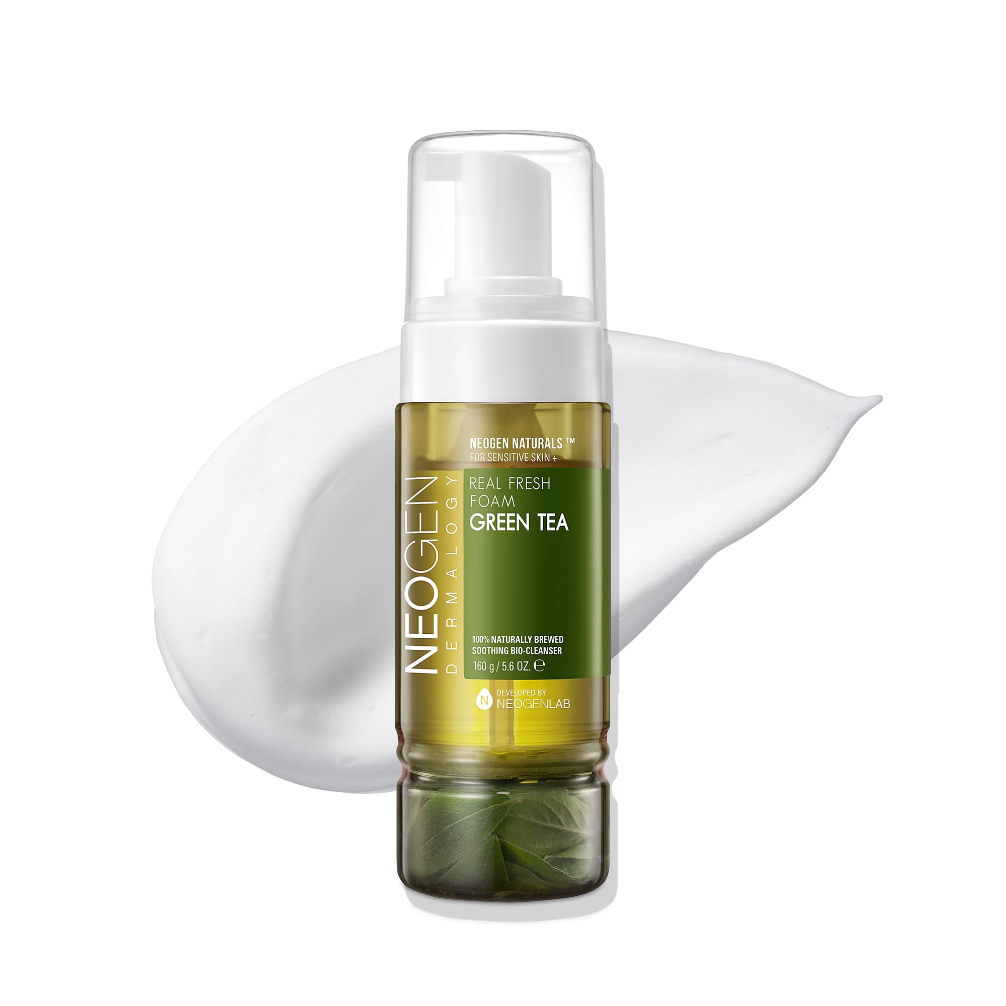 Dermalogy By Neogenlab Real Fresh Foam Cleanser, Green Tea 5.6 Fl Oz (160G) - Soothing & Hydrating Gentle Cleansing Foam With Re