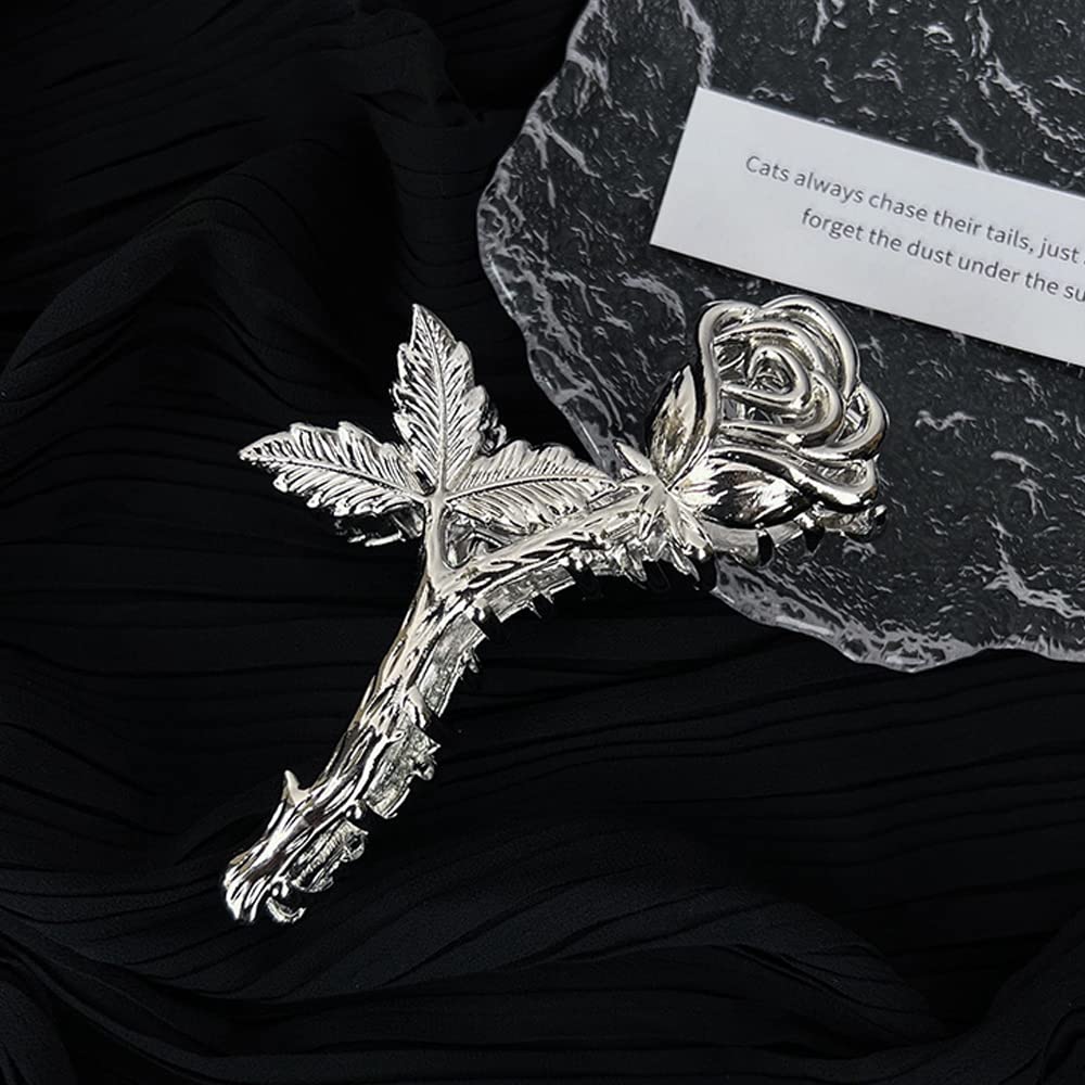 Flower Hair Claw Clips Metal Silver Rose Hair Clips Large Non-Slip Headdress Hair Crab Clip Thick Hair Jaw Clips Hair Strong Gri