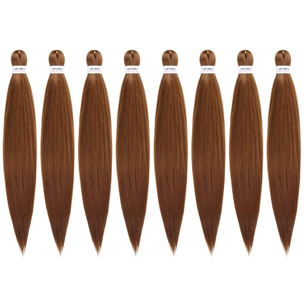 Difunee Pre-Stretched Braiding Hair - 26 Inch 8 Packs Brown Super Long Braiding Hair For Twist Or Box Braids, Yaki Texture Hot W