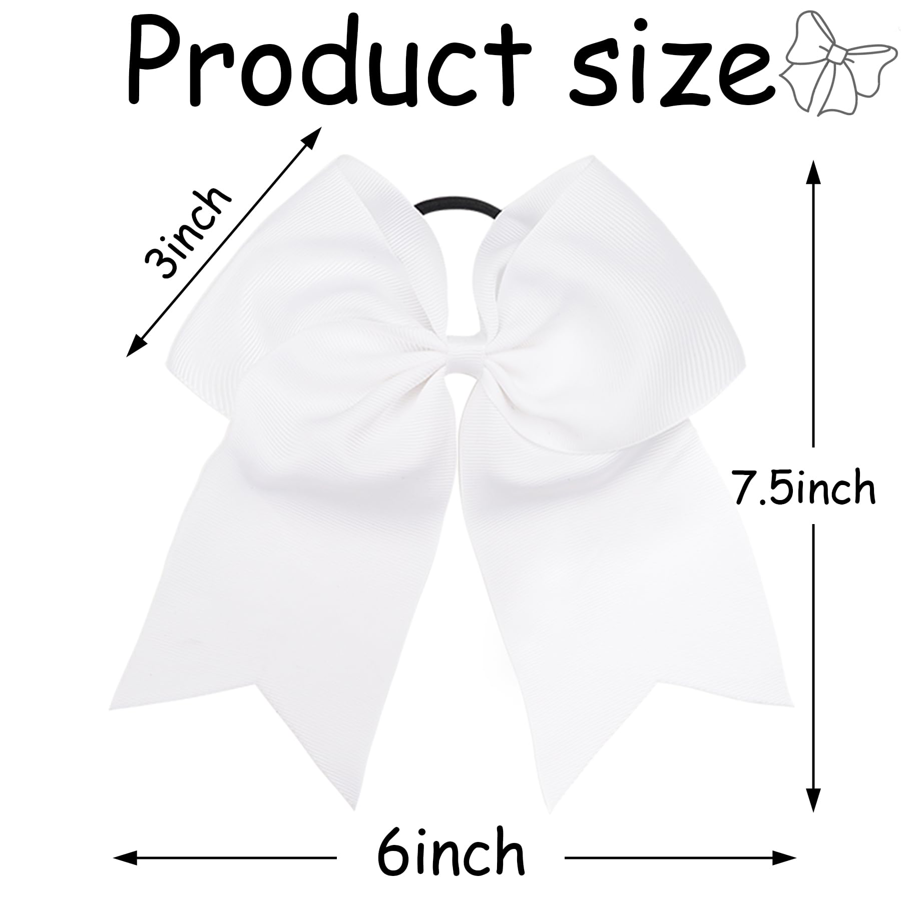 JOYOYO 6Pcs 8 Large Cheer Bows for Girls Ponytail Holder Black Grosgrain Ribbon Cheerleading Bows Elastic Hair Tie Bands for Bab