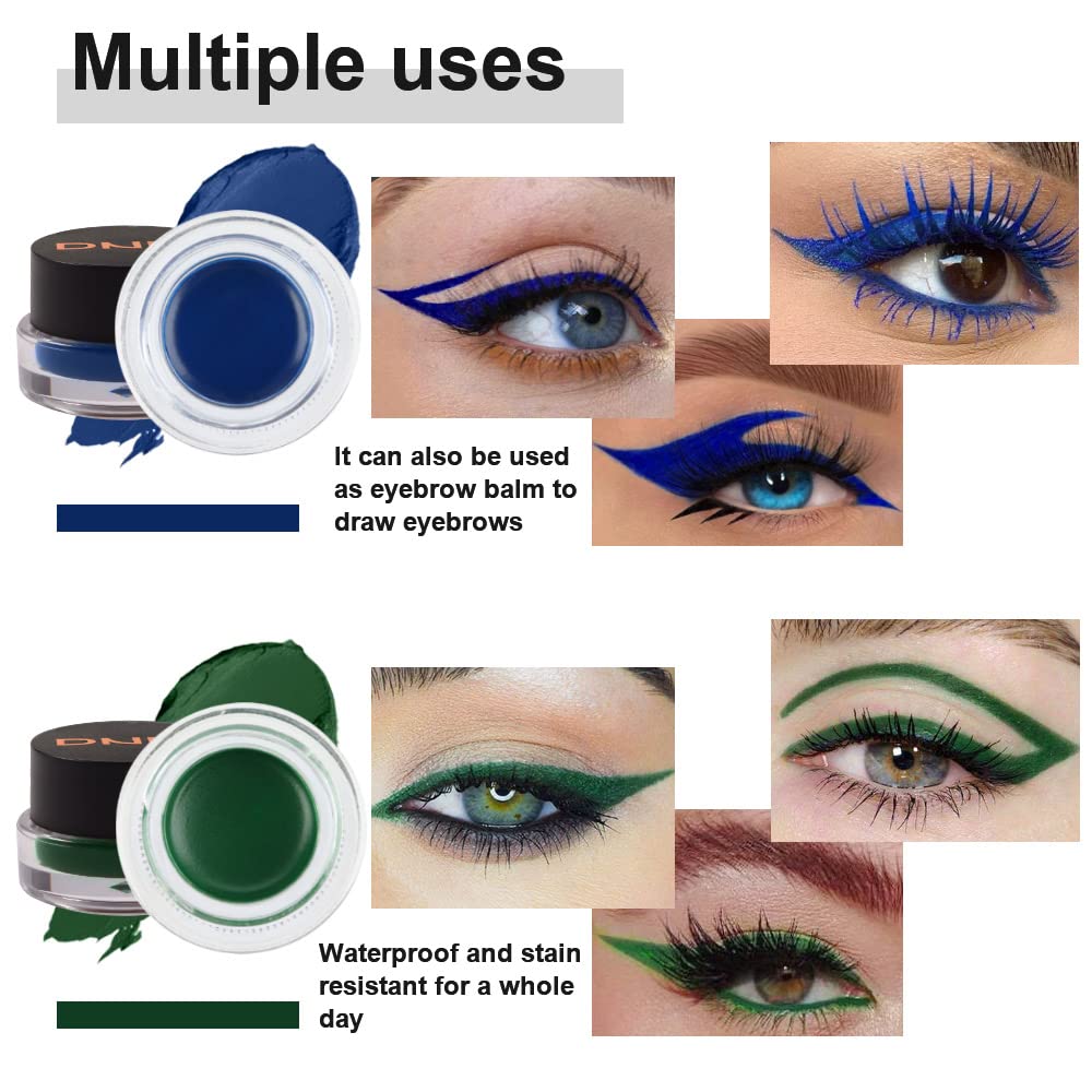 Evpct Blue & Green Gel Eyeliner Waterproof Smudge Proof For Waterline Eyebrow Cream Pomade Set With Brushes, Long Wear