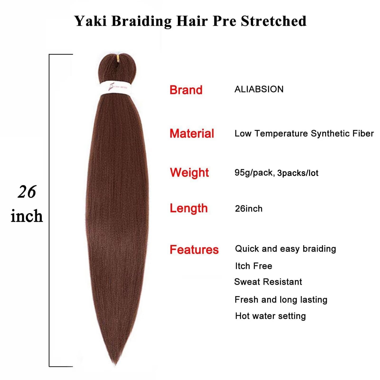Color 30 Brown Braiding Hair Pre Stretched Braid Hair 3 Packs 26 Inch Professional Human Colored Synthetic Hair Extensions For B