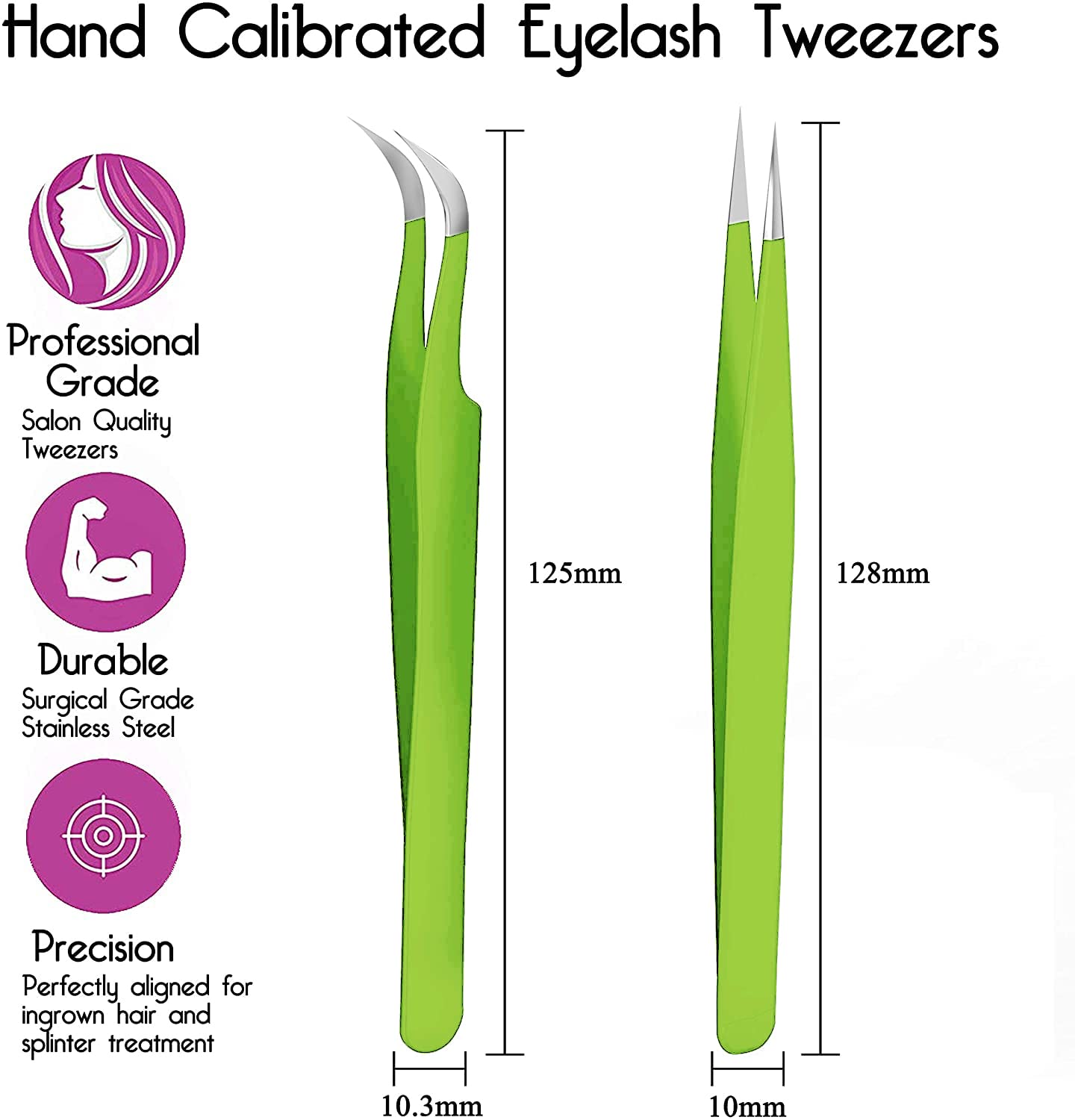 Sivote Lash Tweezers For Eyelash Extensions, Hand Calibrated Straight & Curved Tip, Pack Of 2, Green