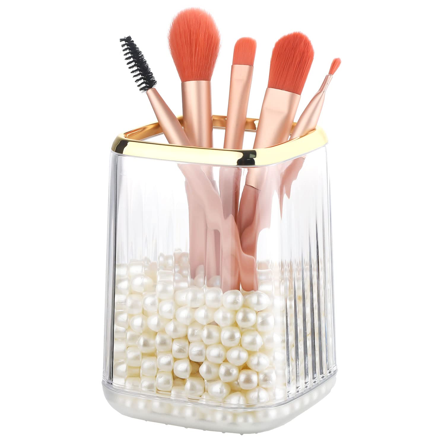 RAMFIYN Gold Clear Makeup Brush Holder, Vintage Cosmetic Beauty Organizers Cup for Vanity, Lip Pencil Holder Vintage Lipstick Ho