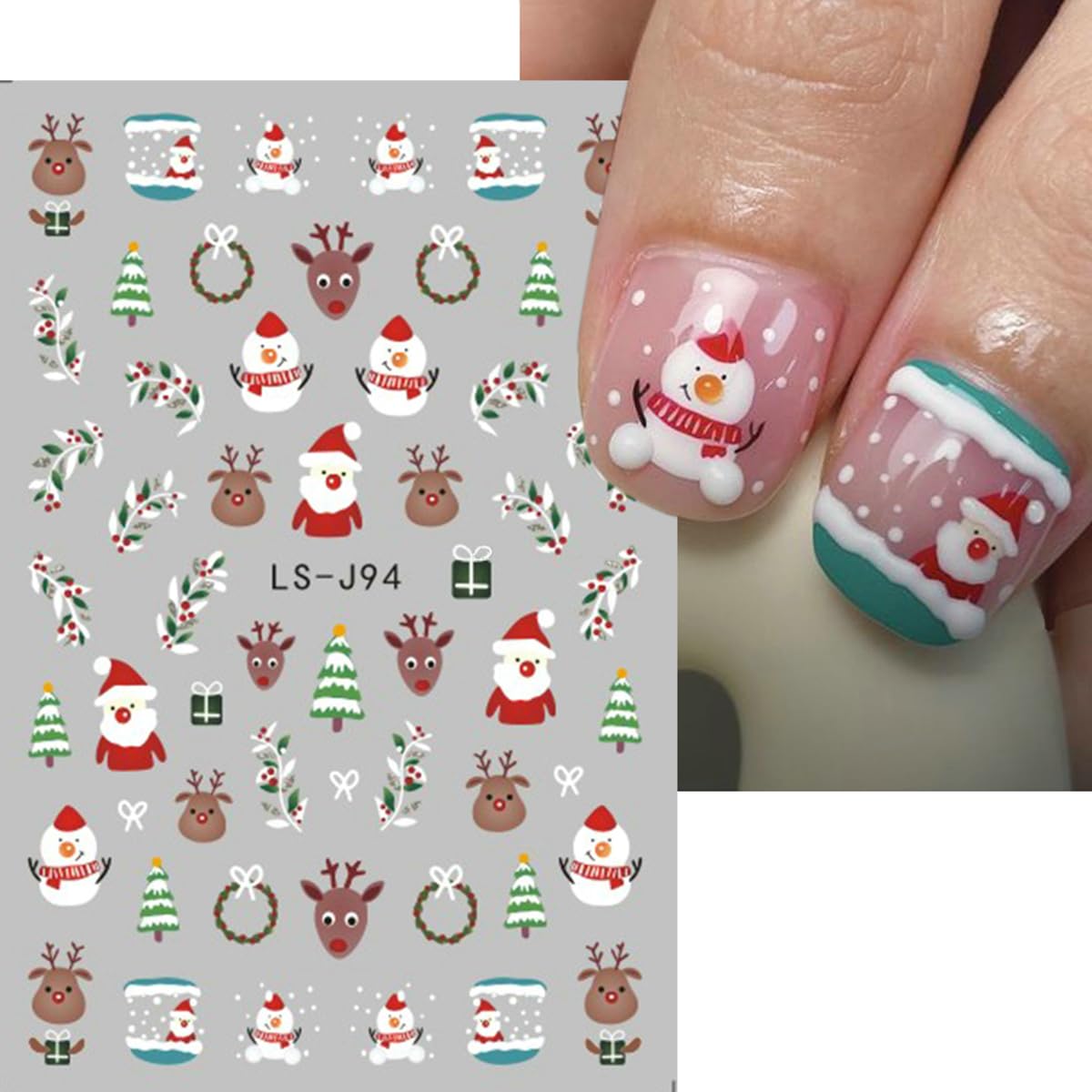 9 Sheets Christmas Nail Art Stickers 3D Self-Adhesive Winter Xmas Nail Decals Santa Claus Xmas Tree Snowman Elk Nail Design Stic
