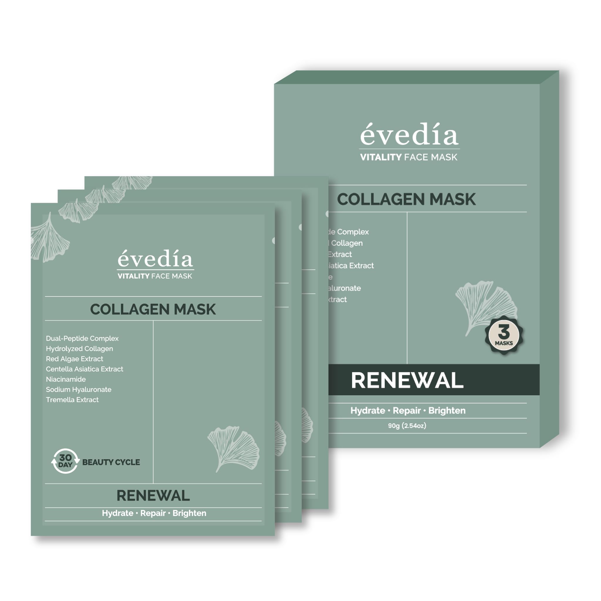 EVEDIA Collagen Renewal Mask  Collagen & Peptide Recovery Sheet Masks for PostLED, PostExfoliation & Advanced Skincare Recove