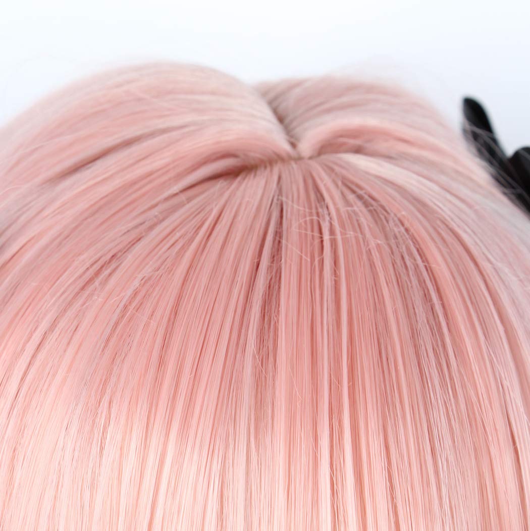 Linfairy Long Pink Cosplay Wig With 3 Bowknot Halloween Costume Wig For Women Braid Hair 95Cm
