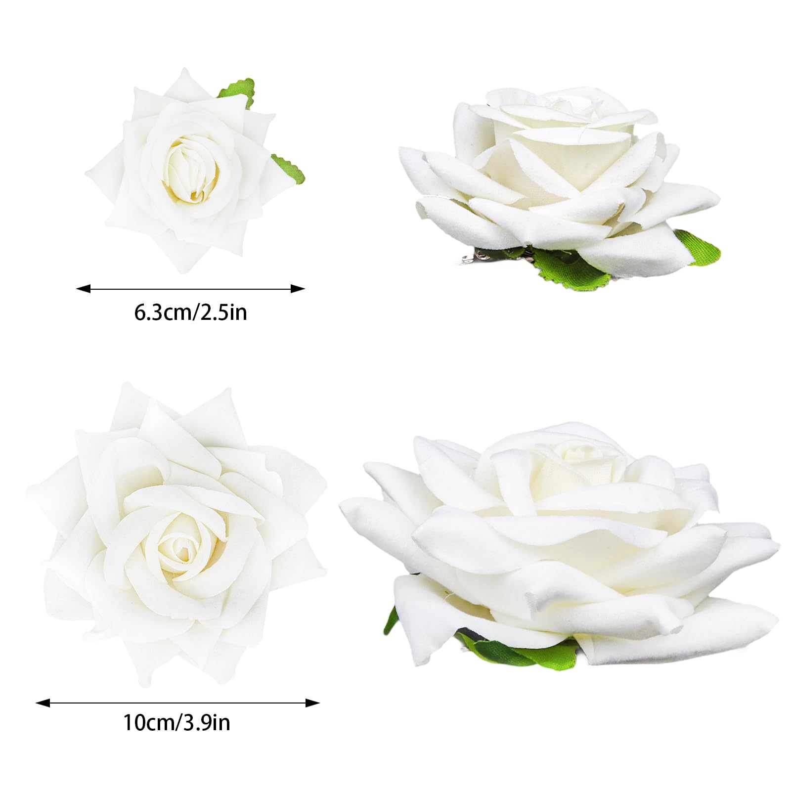 CIEHER 6 Pcs White Rose Hair Clips for Women Girls, Flowers Hair Pins Rose Brooch Floral Clips, Fabric Rose Flowers Hair Clip Pi