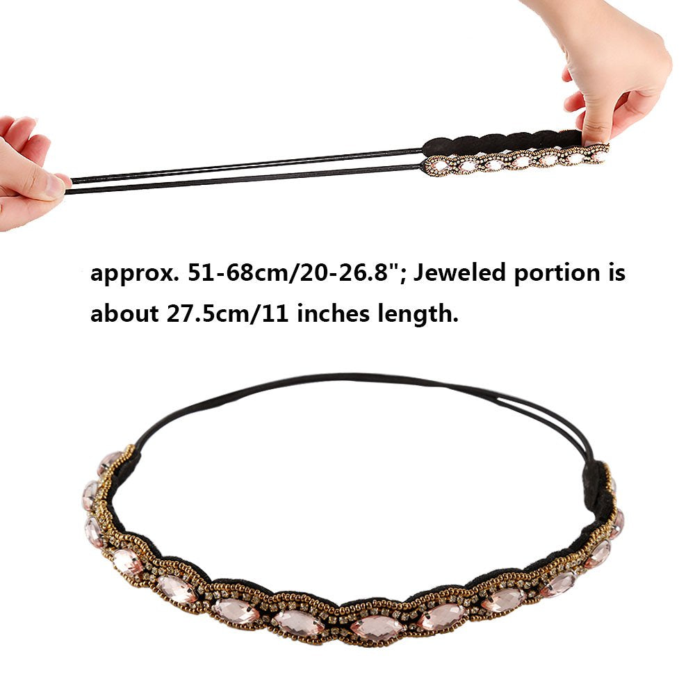 Teenitor Rhinestone Beaded Elastic Headband, Fashionable Handmade Crystal Beaded Elastic hairbands Lady Women Girls Hair Jewelry