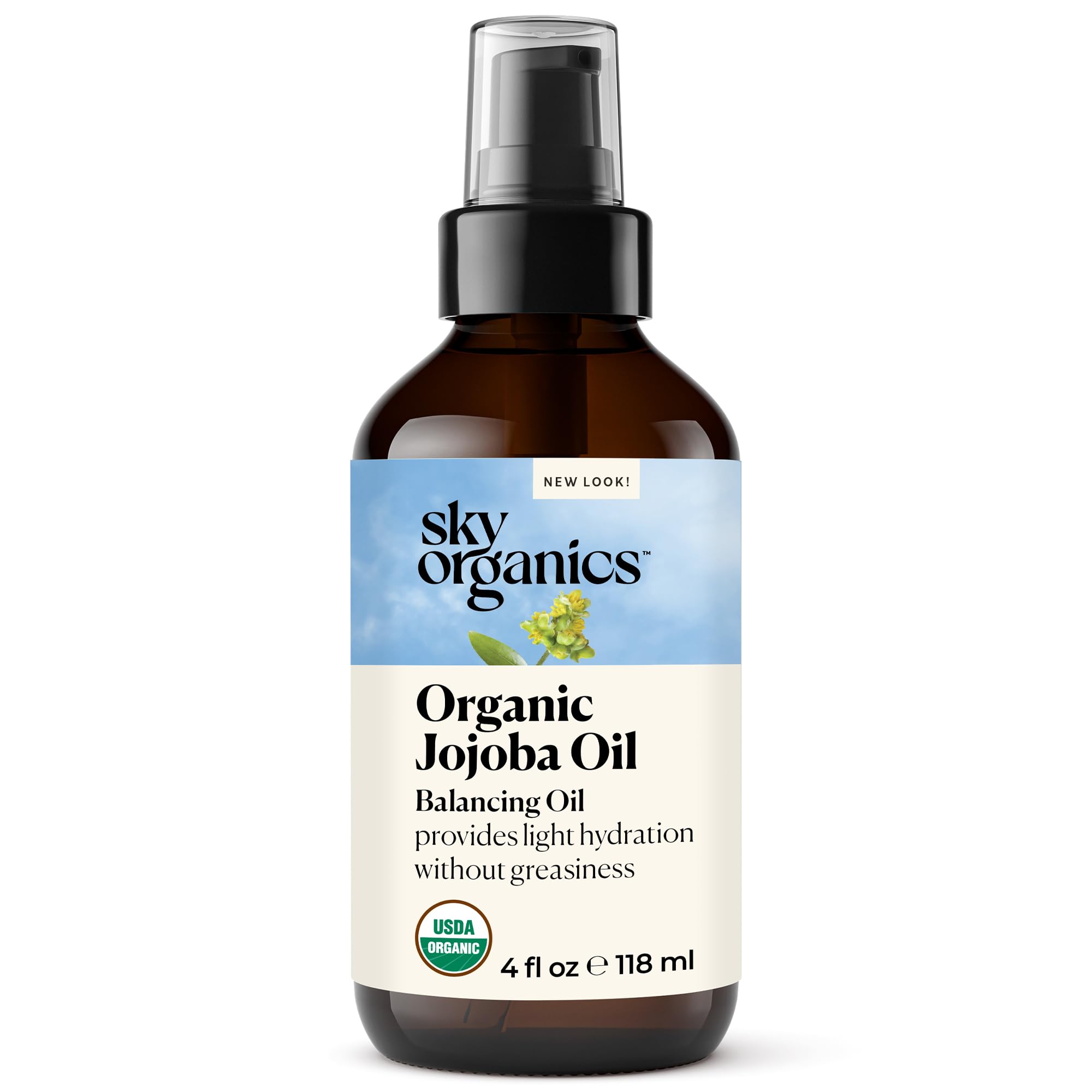 Sky Organics Organic Jojoba Oil (4 fl oz) USDA Organic 100% Pure and Cold-pressed Unrefined Jojoba Oil for Oily and Dry Skin Hai