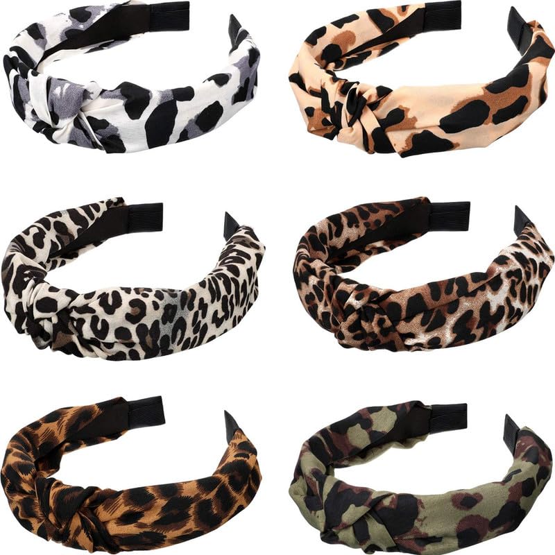 Shidara 6 Pieces Leopard Headbands Wide Knot Dot Hairbands Turban Headbands Soft Satin Hair Accessories For Women Girls (Classic