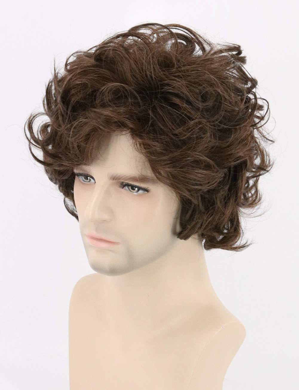 Topcosplay Brown Wigs For Men Short Curly Fluffy Cosplay Halloween Character Costume Wig Layered