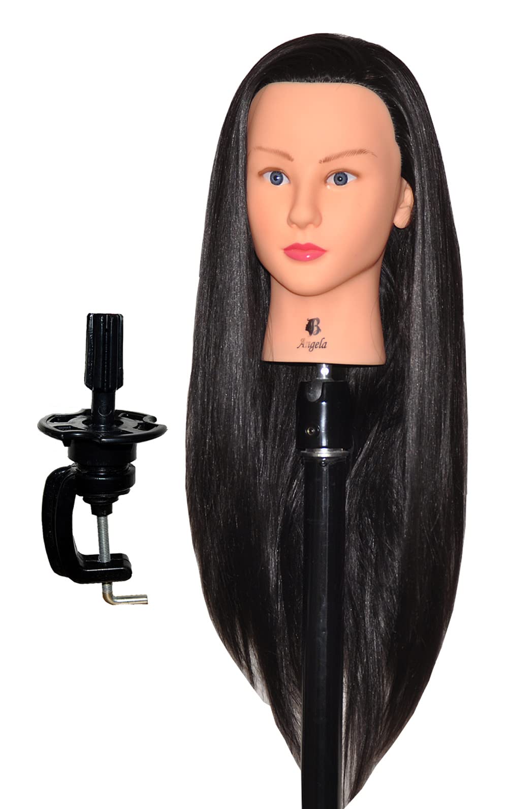 Bellrino 30 (Long and thick) Cosmetology Mannequin Manikin Training Head with Synthetic Fiber with Table Clamp Holder (MARE+C)