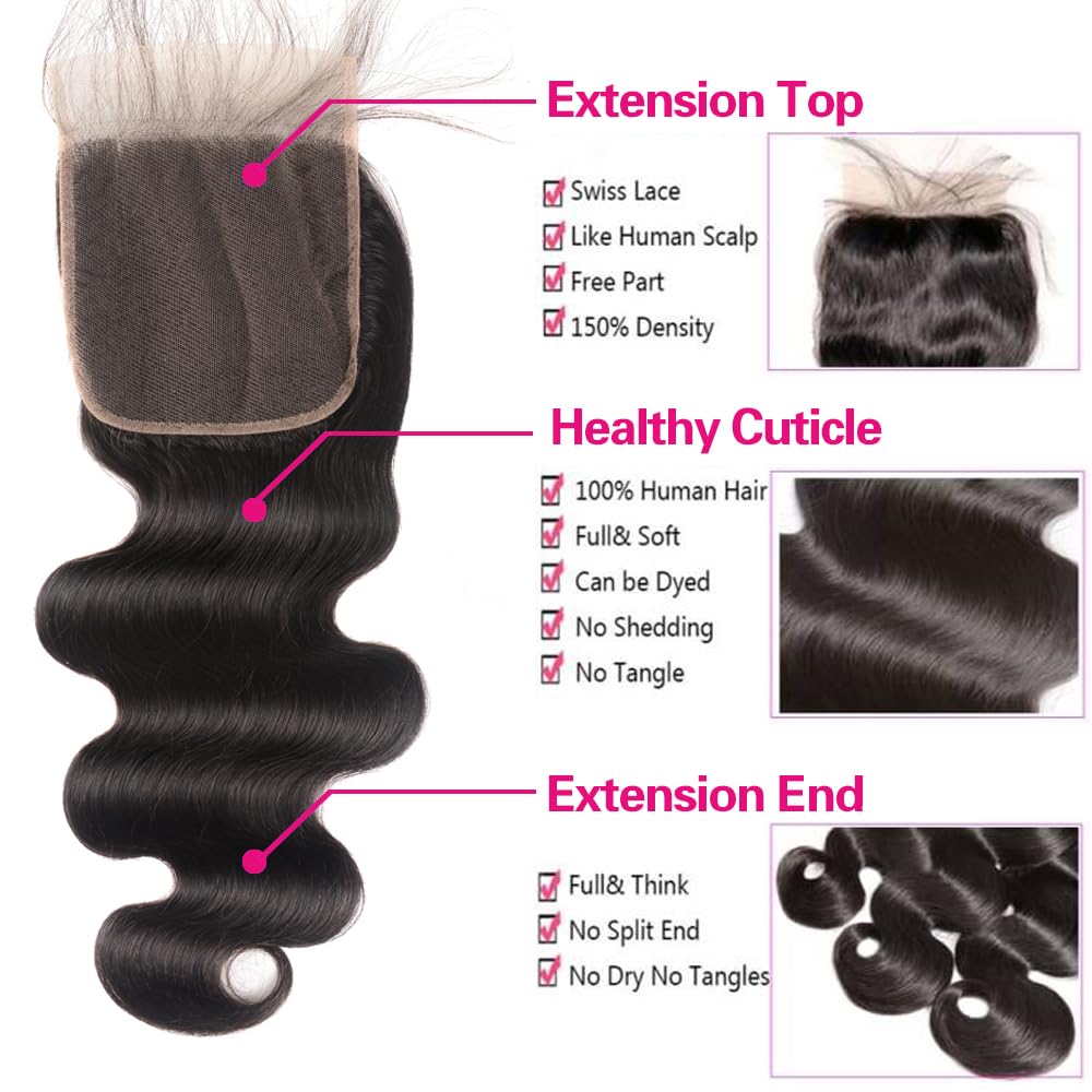 Brazilian Body Wave Bundles With Closure Human Hair 22 24 26 With 20 Inch Human Hair Bundles With Closure Body Wave 100% Unproce
