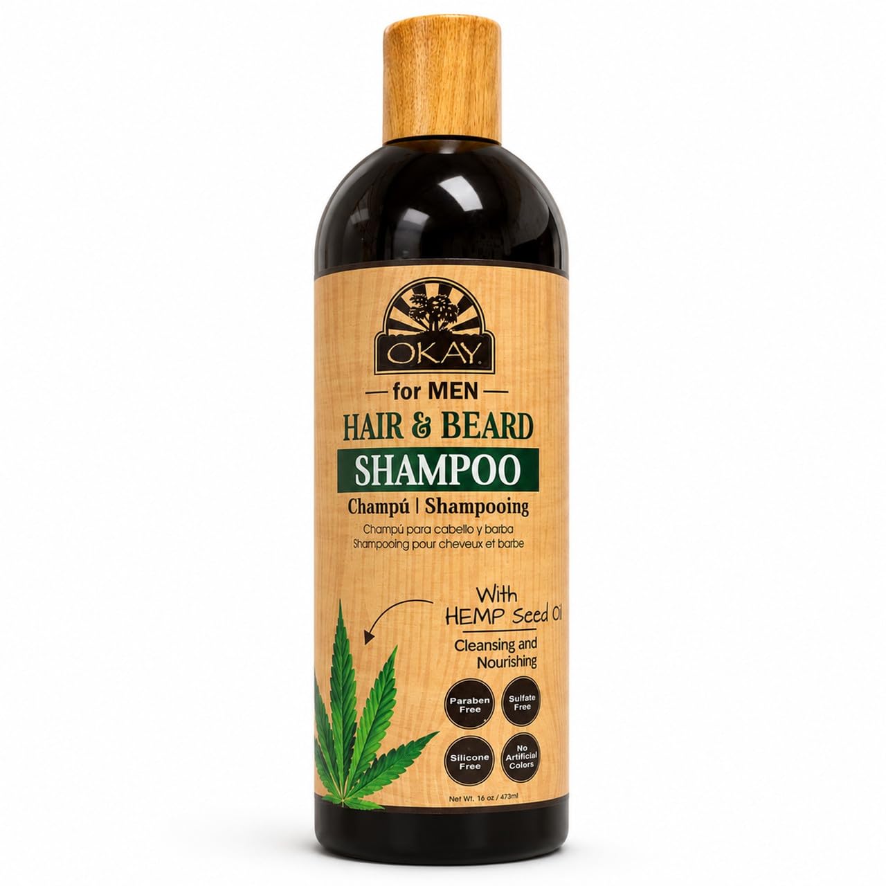Okay Hemp Seed Oil Beard and Hair Shampoo Wash, 16 ounces