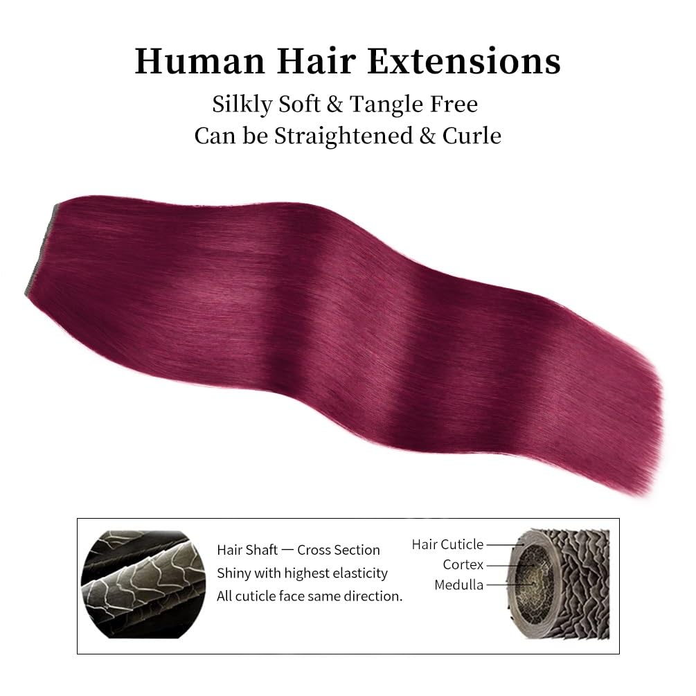 18'' Clip In Hair Extensions Remy Human Hair For Women - Silky Straight Burgundy Real Hair Extensions Clip Ins 68Grams 4Pieces (