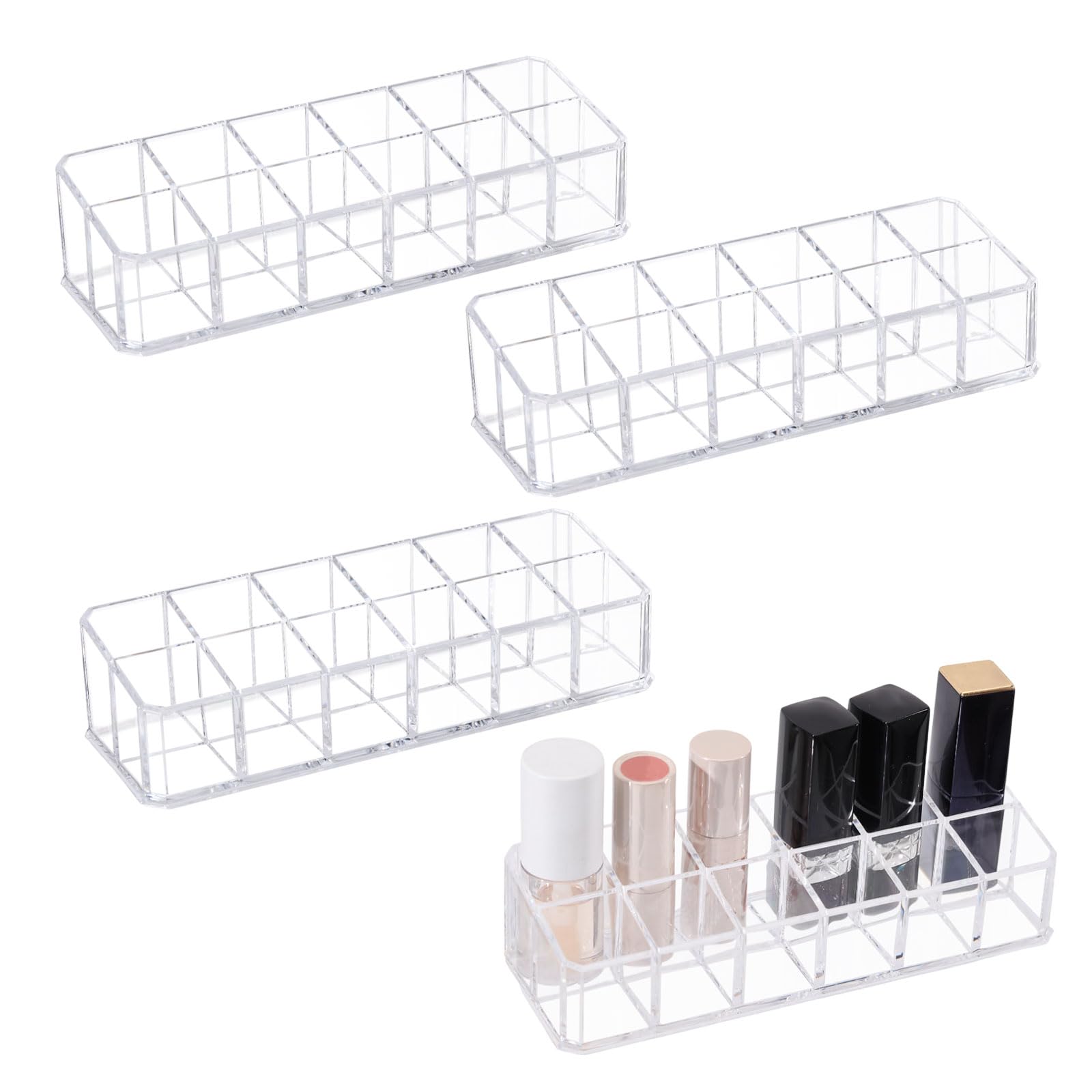 GLOBLELAND 4 Pcs 12 Grids Acrylic Lipstick Display Stands Clear Lipstick Lip Gloss Holder Cosmetic Organizer Holder for Lipstick