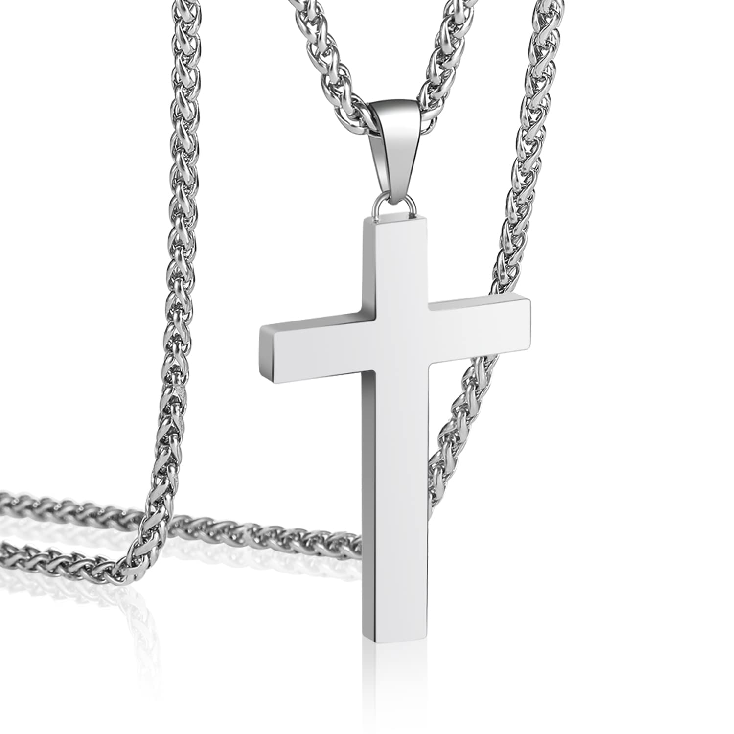 P. BLAKE Stainless Steel Cross Pendant Necklace for Men Boys Jewelry Gift, Chain Necklace 22 Inches