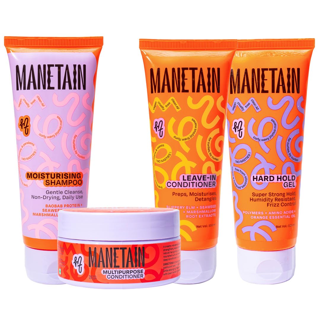 Manetain Washday Hold Bundle Mini Size - Complete Curly Hair Care Set | Moisturizing Shampoo 100Ml | Multipurpose Conditioner 10