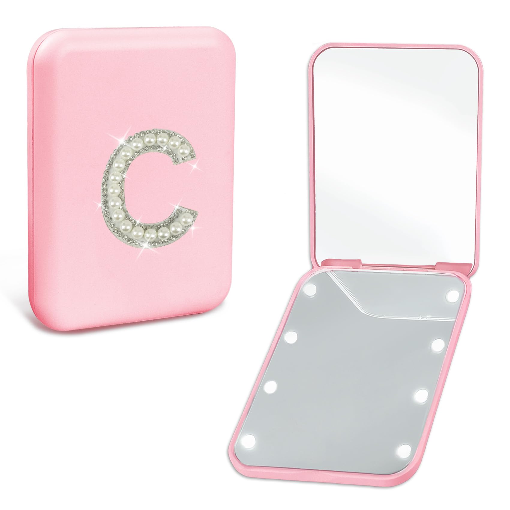 Aganmi Trendy Mothers Day Birthday Gifts For Mom Travel Pocket Mirror With Lights Pink 1X/2X Magnification Led Compact Mirror, S