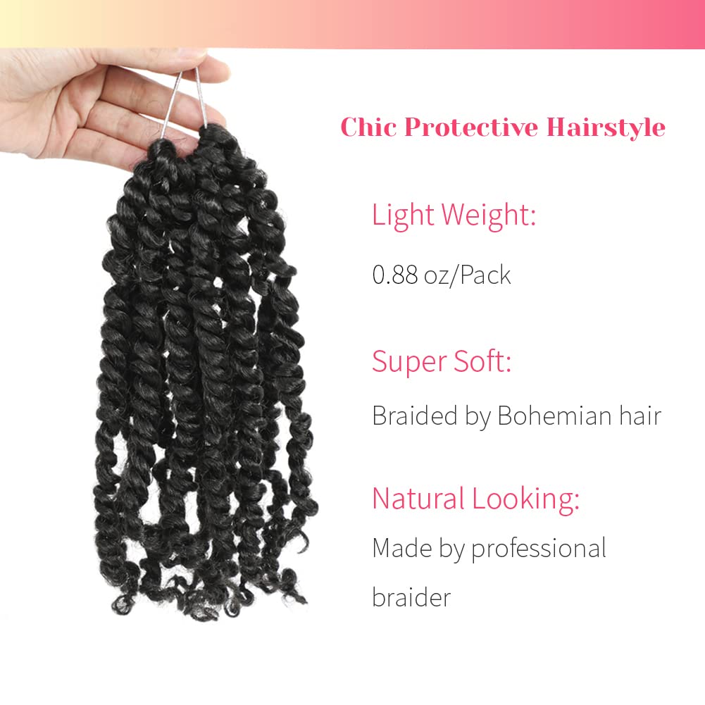 The BOHOBABE Pre-twisted Passion Twist Crochet Hair 6 Inch Short Pre-looped Crochet Passion Twist Braiding Hair 8 Packs (1#) 1#(