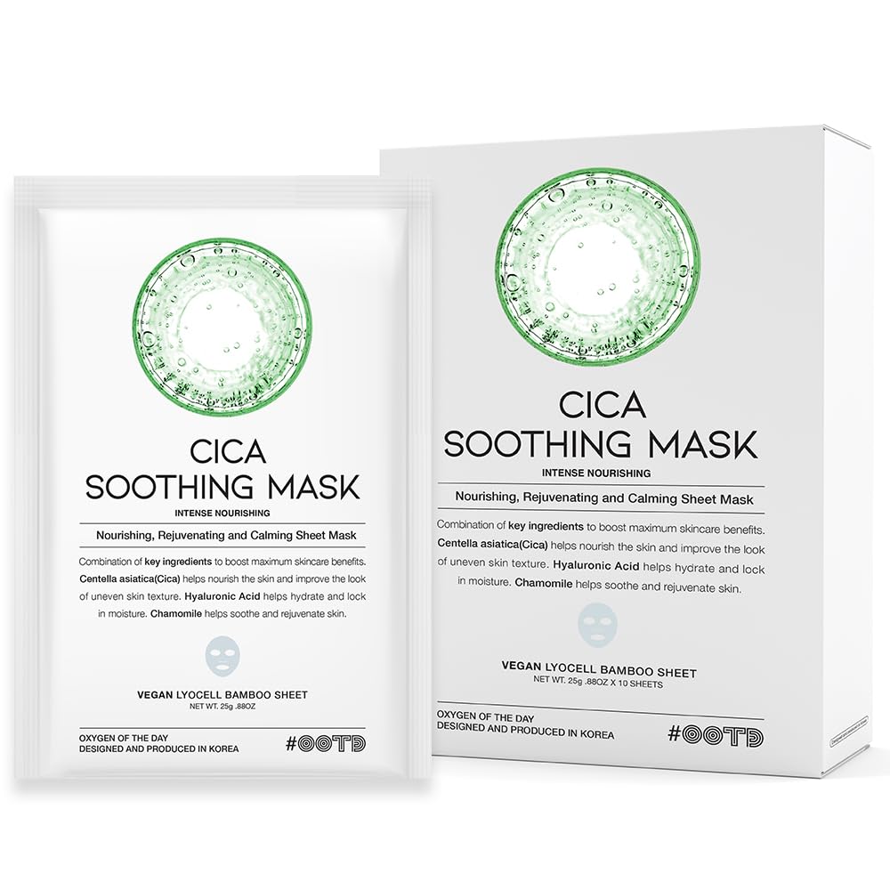 #Ootd Cica Calming Mask For Face Sensitive Irritated Skin, Soothing, Moisturizing, Korean Anti Aging Face Mask, Eve Vegan, Chamo