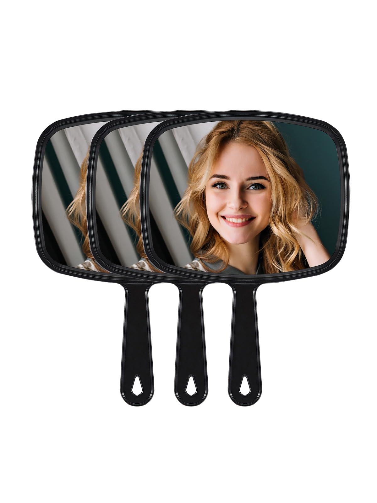 MIRRORNOVA Hand Mirror, Barber Hairdressing Handheld Mirror with Handle for Salon, Square, Black, Medium,Pack of 3