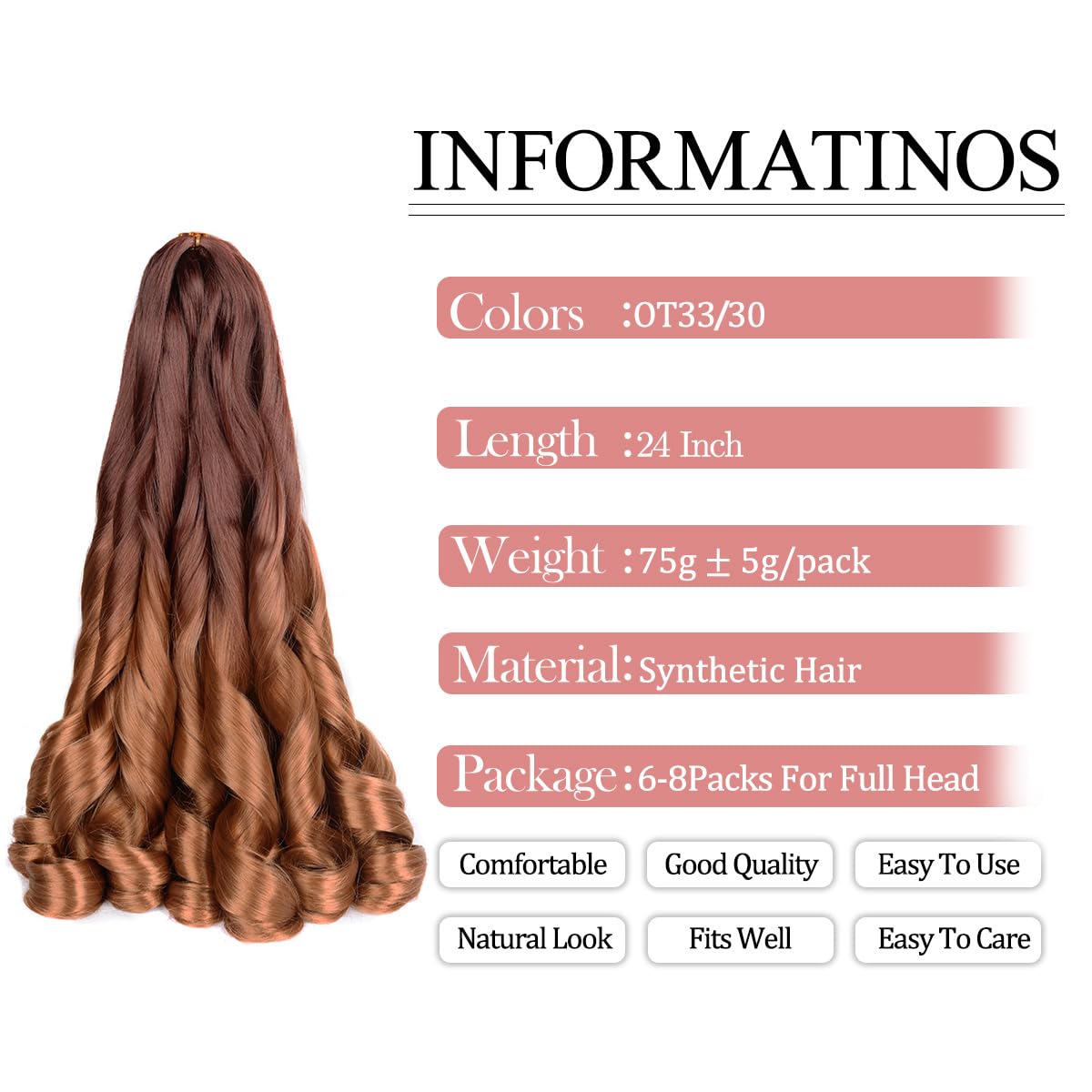 Luoyudu French Curly Braiding Hair 24 Inch Bouncy Braiding Hair 8 Pack Curly Braiding Hair 75G/Pack Loose Wave Crochet Hair Pre