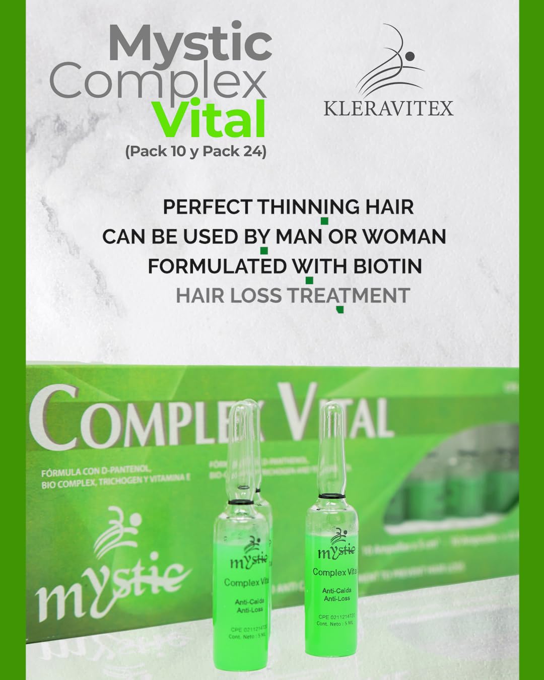 Kleravitex Mystic Complex Vital Ampoules For Hair Loss and Thinning - Regrowth Treatment With Biotin Bio-Complex and Tocopherol